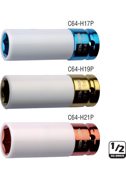 C64-H19P 19Mm 1/2” Derin Havalı Lokma Anahtar (Plastik Korumalı)