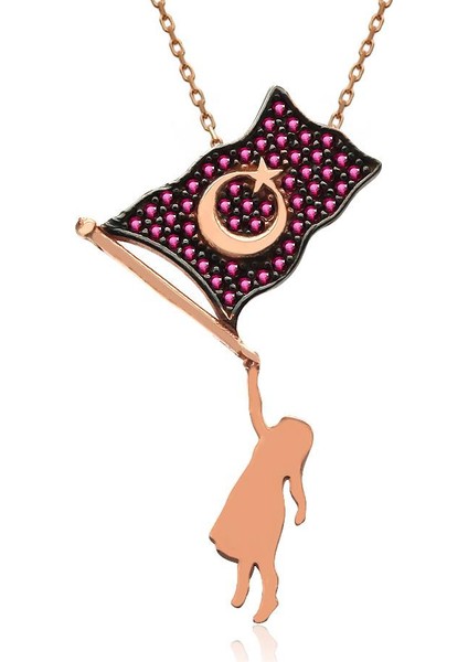 Bayrak Tutan Kız Gümüş Kolye