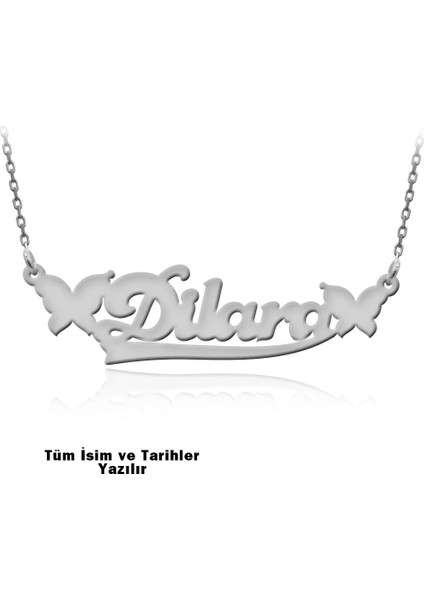 İsimli Kelebek Desenli Gümüş Kolye