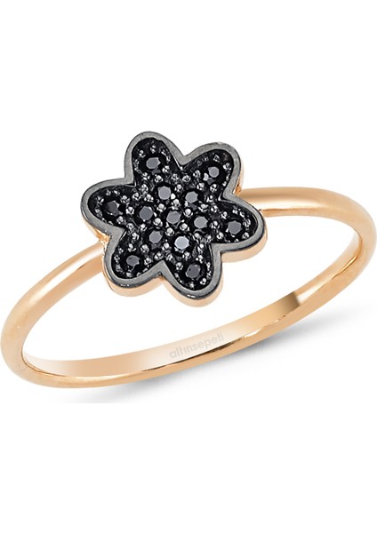 Altınsepeti Rose Altın Siyah Taşlı Çiçek Yüzük As212Yz 15