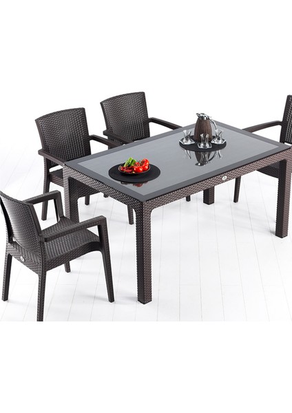 Classi 150G Rattan Dikdörtgen Camlı Masa - Kahverengi fiyatları