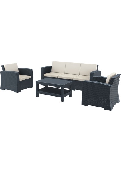Rattan Monaco Lounge XL Koltuk Seti - Koyu Gri