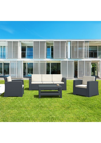 Rattan Monaco Lounge XL Koltuk Seti - Koyu Gri