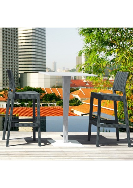 Rattan Riva Bar 70 x 70 Cm Kare Masa - Beyaz