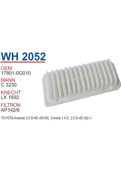 Toyota Corolla - Avensis D4D Diesel - 08 Hava Filtresi Oem No:17801 - 0G010