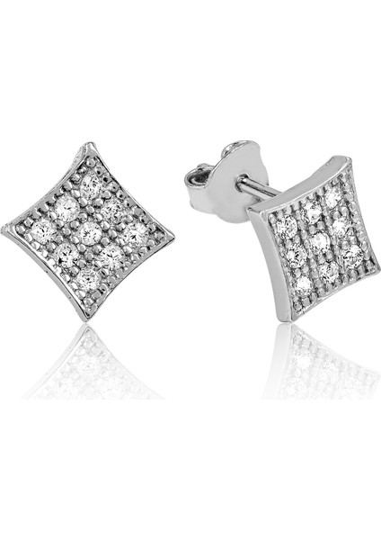 Bayan Lili Gümüş Geometrik Desenli Küpe