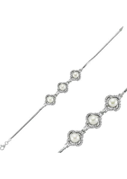 MeryemZeynep Gümüş İncili Taşlı Bileklik