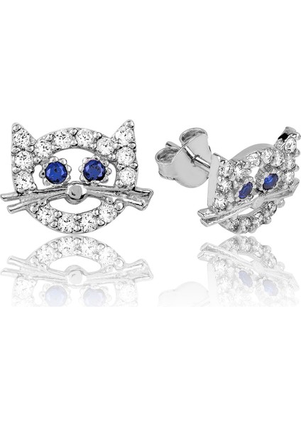 Bayan Lili Gümüş Kedi Küpe