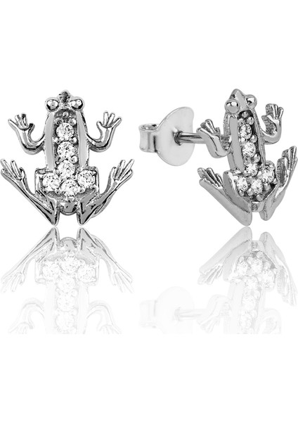 Bayan Lili Gümüş Kurbağa Küpe