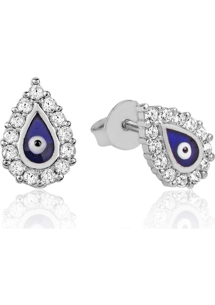 Bayan Lili Gümüş Nazarlı Aşk Damlası Küpe