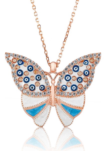 Bayan Lili Gümüş Nazarlı Kelebek Kolye