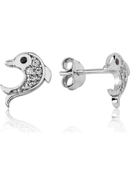 Bayan Lili Gümüş Yunus Balığı Küpe