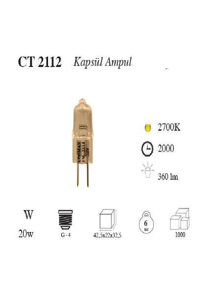 Ct-2112 1220W Kapsül Ampul G4 Duy - Günışığı