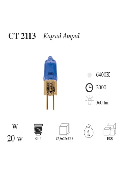 Ct-2113 1220W Kapsül Ampul G4 Duy - Beyaz