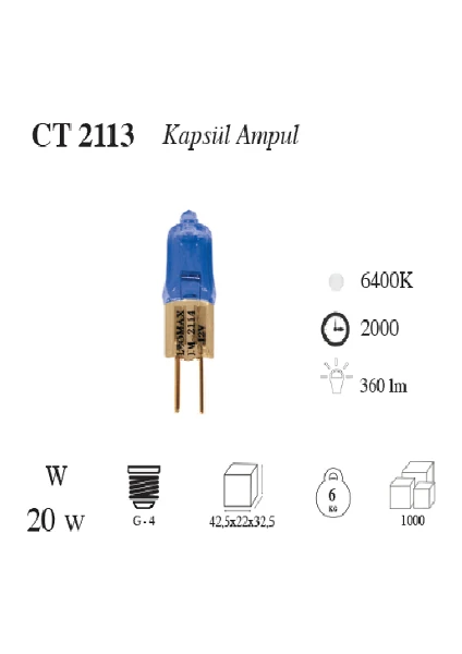 Ct-2113 1220W Kapsül Ampul G4 Duy - Beyaz