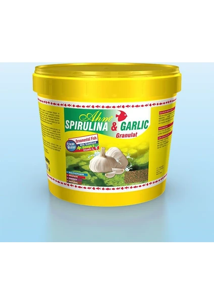 Ahm Spirulina Garlic Sarımsaklı Granül Balık Yemi Kova 3 Kg