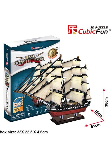 Cubic Fun 3D Puzzle 193 Parça Uss Constitution Gemisi