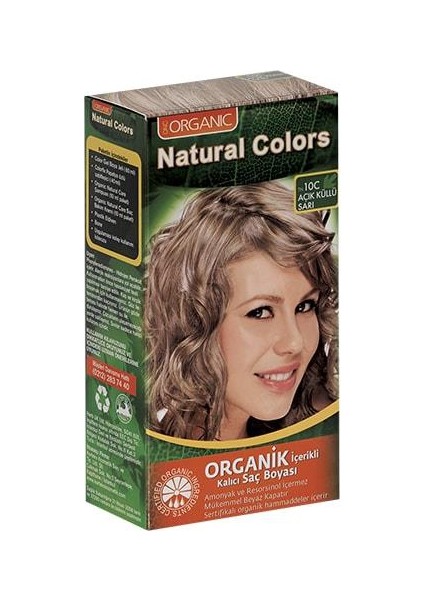 Organic Natural Colors Bitkisel Kalıcı Saç Boyası 10C Açık Küllü Sarı