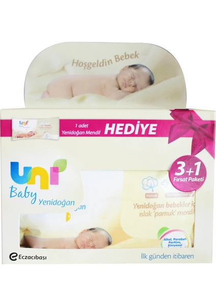 Uni Baby Yenidoğan Islak Pamuk Mendil 3+1