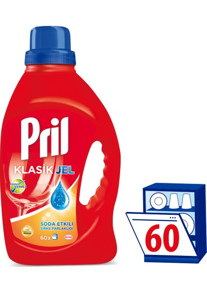 Bulaşık Makinası Standart Jel Deterjanı Soda Etkili Sirke Parlaklığı 1500 ml 60 Yıkama