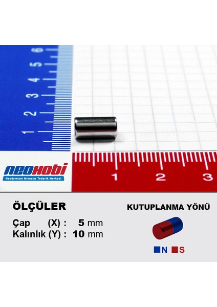 5x10 mm Güçlü Neodyum Mıknatıs Silindirik Çap:5mm Uzunluk:10 mm (4'lü) modelleri