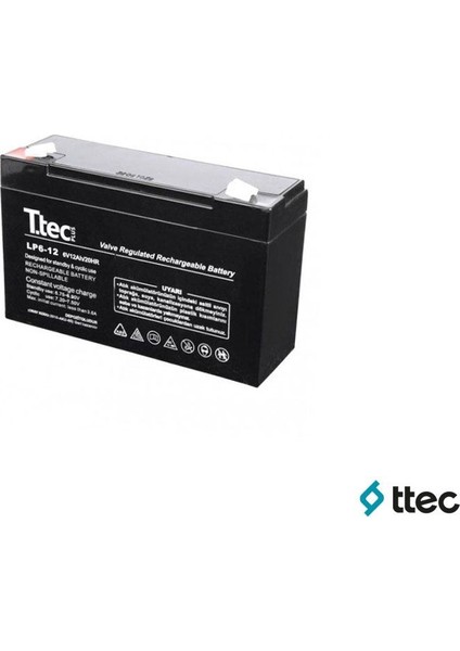 T.Tec Plus 6V 12Ah Bakımsız Kuru Akü