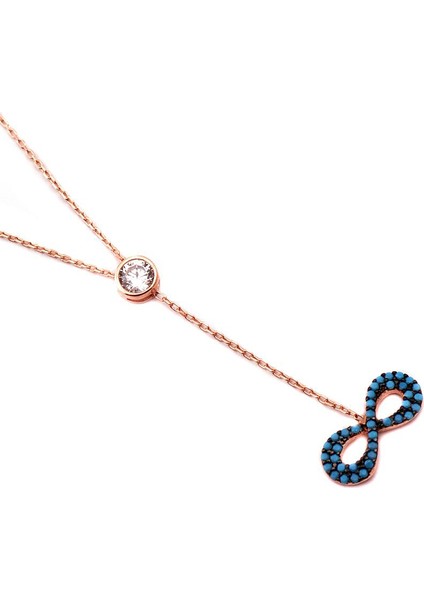 Turkuaz Taşlı Sonsuzluk Tasarımlı Rose Gümüş Kolye 1112