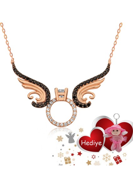 Bayan Lili Gümüş Kanatlı Tektaş Kolye