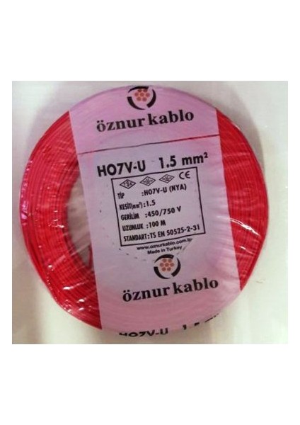 1,5 Mm Nya Kablo Tek Damar Kırmızı