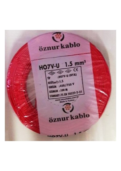 1,5 Mm Nya Kablo Tek Damar Kırmızı