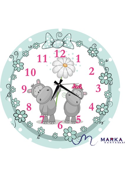 Hipopotam Temalı Çocuk Ahşap Duvar Saati