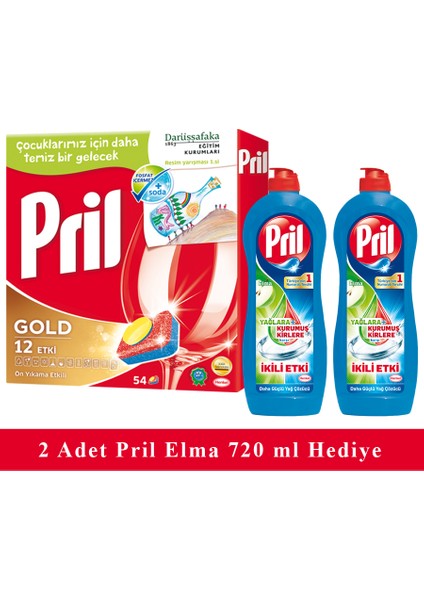 Gold Bulaşık Makinası 54 Tablet + 2 Adet Pril Power Elde Yıkama 750 ml