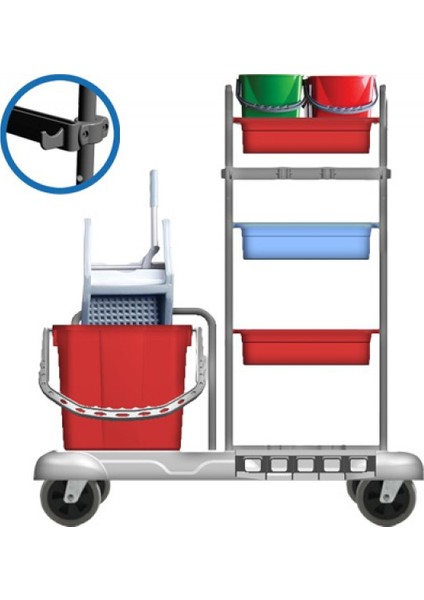 Kat Hizmet Ve Temizlik Arabası Plastik Çift Kovalı Hf 3304 Temizlik Seti İlaveli