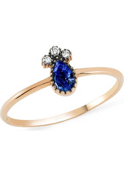 AltınSepeti Altın Safir Renk Taşlı Damla Yüzük AS202YZRT2 16