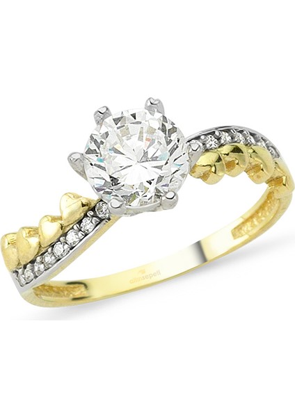 AltınSepeti Sıralı Kalpli Tektaş Yüzük AS8Y76 13