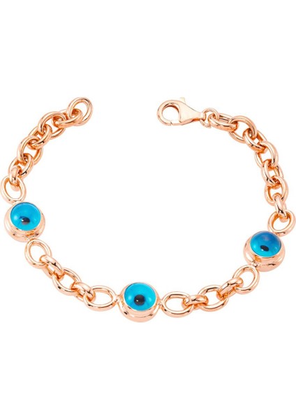 Üç Nazarlı Rose Gümüş Bileklik (Gb00287)