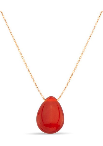 Damla Kırmızı Jade Rose Gümüş Kolye (Gk00494)