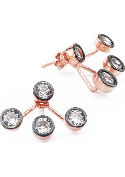 4 Taşlı Elmas Piercing Roz Gümüş Küpe (Gp00131)