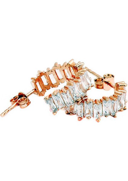 Baget Taşlı Rose Gümüş Küpe (Gp00206)