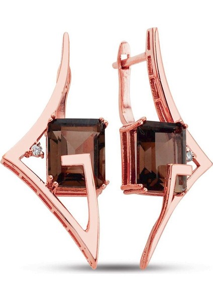 Smoky Quartz Roz Pırlanta Küpe (Gpe0053)