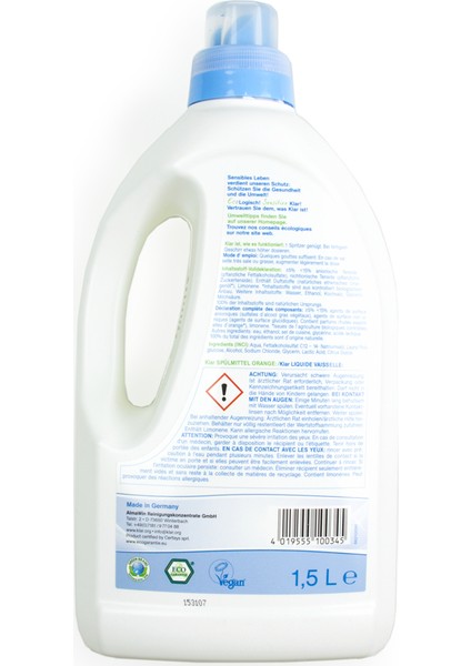 Organik Bulaşık Yıkama Sıvısı - Portakal 1.5 Lt.