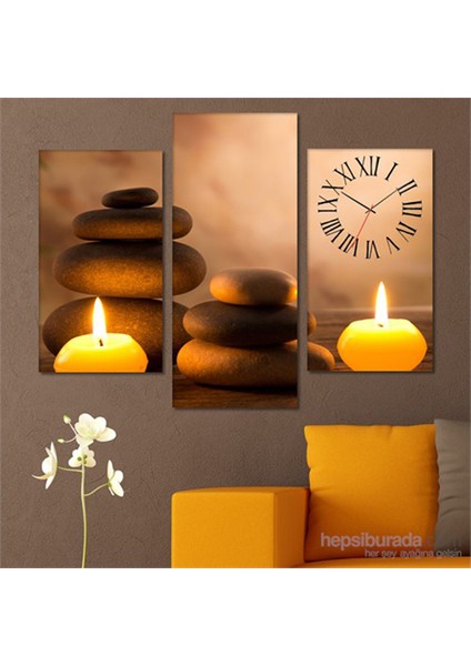- Candle And Stone Tablo Saat - 81X60cm - Çerçeve Hediye