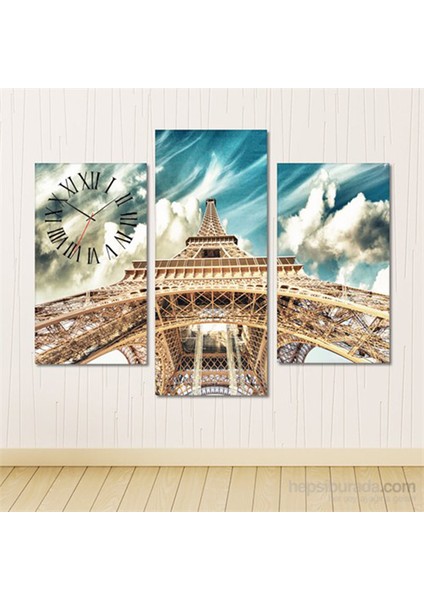 - Eiffel Tower Tablo Saat - 81X60cm - Çerçeve Hediye