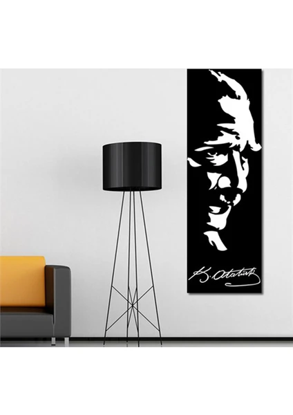 - Atatürk Silüet Ve İmza Canvas Tablo - 90X30cm