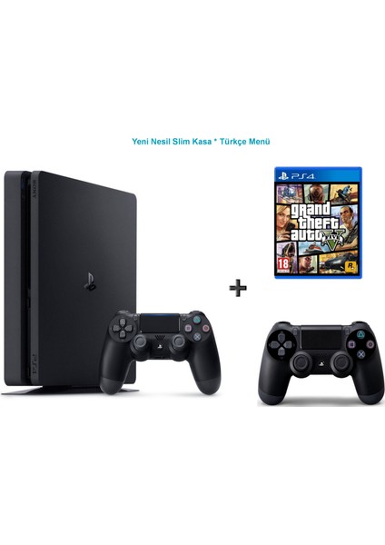 Ps4 Slim 500 GB Cuh - 2016A Oyun Konsolu + Gta 5 + 2. Kol