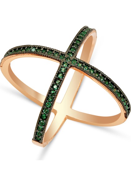 Altınsepeti Gümüş Yeşil Taşlı Rose Yüzük G79Yz 13