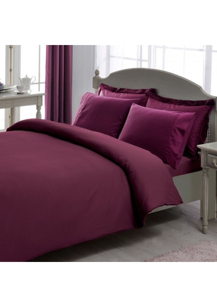 Premium Basic Stripe Çift Kişilik Nevresim Takımı Mürdüm