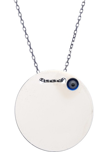 Gümüş Nazar Boncuklu İsim Yazılabilen Plaka Kolye