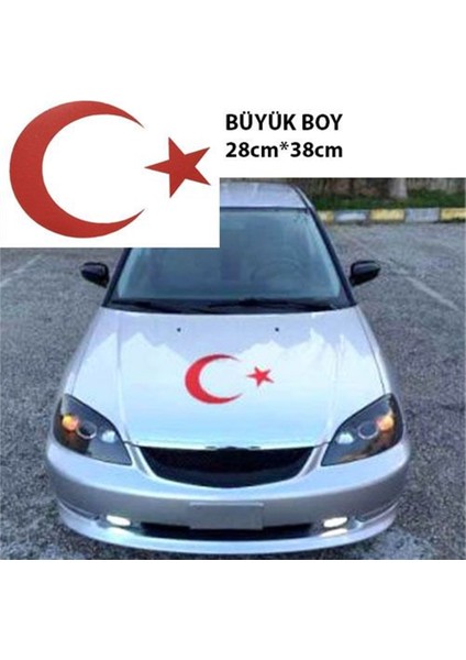 Ozy Ay Yıldız Bayrak Kırmızı Büyük Oto Sticker 28Cm*38Cm