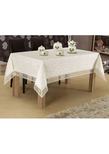 Fransız Güpür lü Dersiz Masa Örtüsü-Ekru